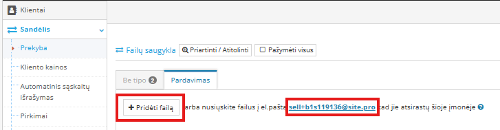Sąskaitos failo pridėjimo langas programoje